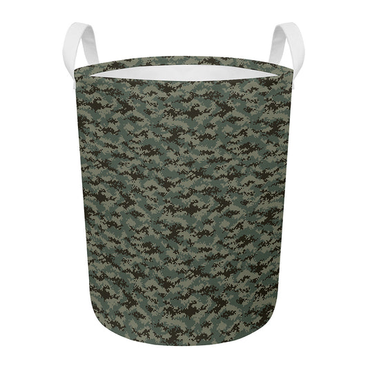 Forest Green Digital Camo Pattern Print Round Laundry Basket