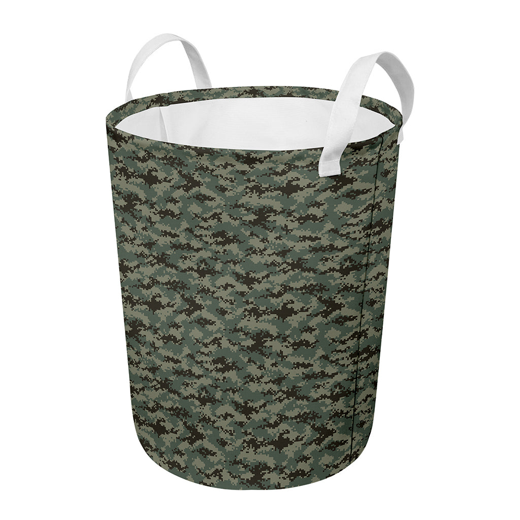 Forest Green Digital Camo Pattern Print Round Laundry Basket