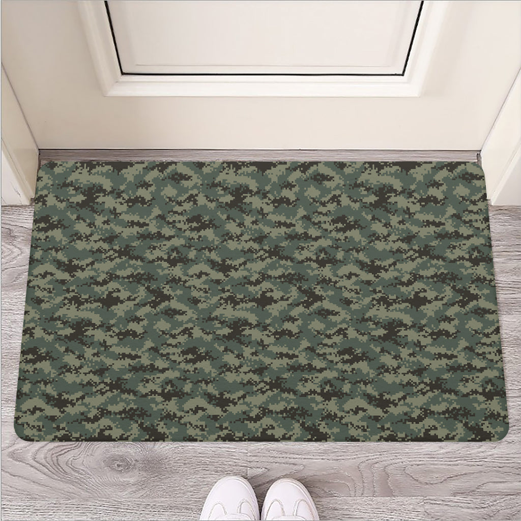 Forest Green Digital Camo Pattern Print Rubber Doormat
