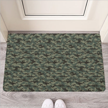 Forest Green Digital Camo Pattern Print Rubber Doormat