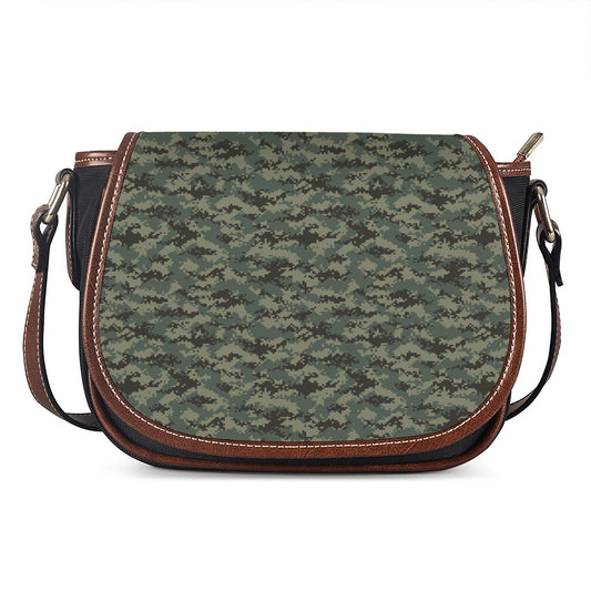 Forest Green Digital Camo Pattern Print Saddle Bag