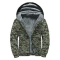 Forest Green Digital Camo Pattern Print Sherpa Lined Zip Up Hoodie