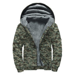 Forest Green Digital Camo Pattern Print Sherpa Lined Zip Up Hoodie