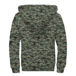 Forest Green Digital Camo Pattern Print Sherpa Lined Zip Up Hoodie