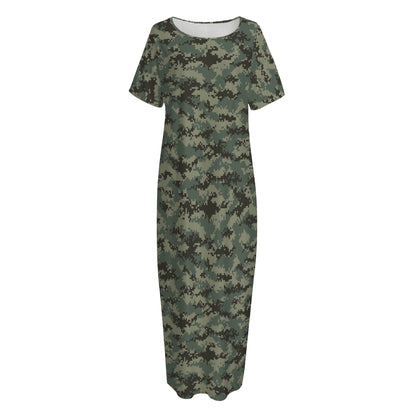 Forest Green Digital Camo Pattern Print Short Sleeve Long Nightdress