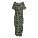 Forest Green Digital Camo Pattern Print Short Sleeve Long Nightdress