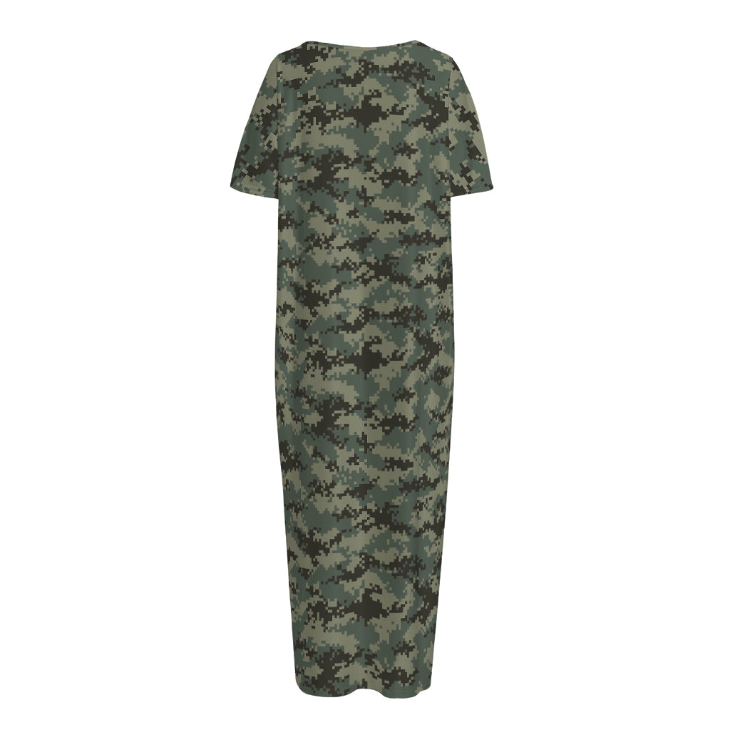 Forest Green Digital Camo Pattern Print Short Sleeve Long Nightdress