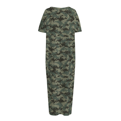 Forest Green Digital Camo Pattern Print Short Sleeve Long Nightdress