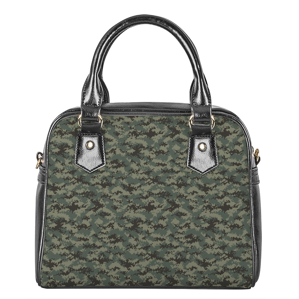 Forest Green Digital Camo Pattern Print Shoulder Handbag