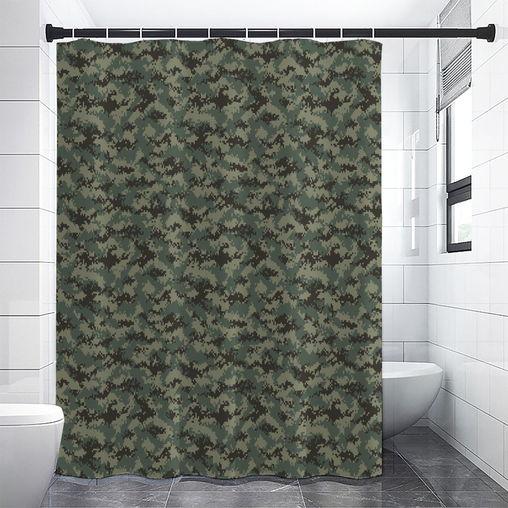Forest Green Digital Camo Pattern Print Shower Curtain