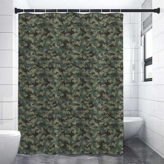 Forest Green Digital Camo Pattern Print Shower Curtain