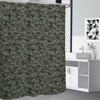 Forest Green Digital Camo Pattern Print Shower Curtain