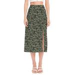 Forest Green Digital Camo Pattern Print Side Slit Midi Skirt