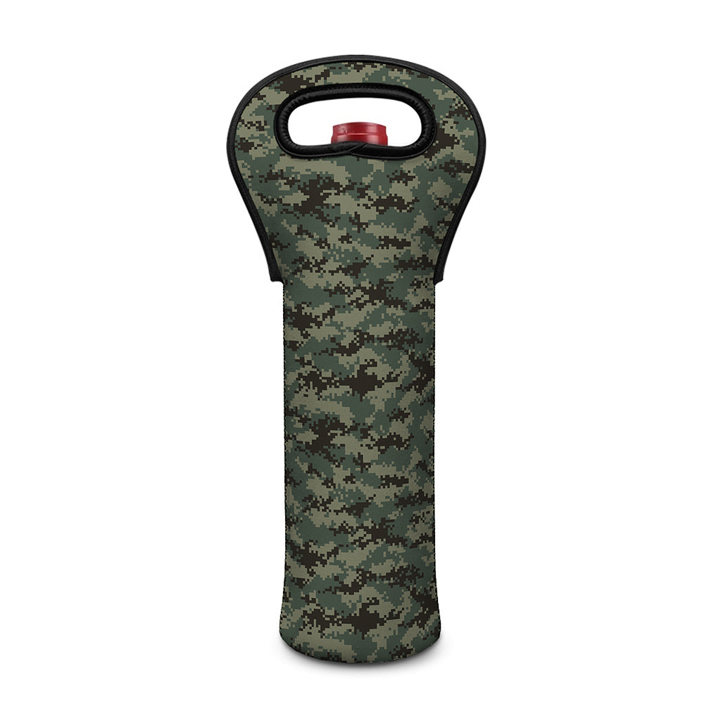 Forest Green Digital Camo Pattern Print Single Neoprene Wine Tote