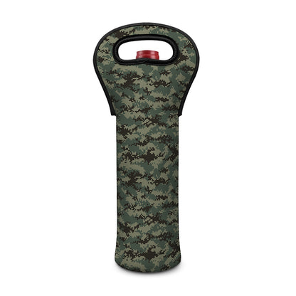 Forest Green Digital Camo Pattern Print Single Neoprene Wine Tote