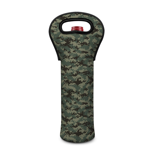 Forest Green Digital Camo Pattern Print Single Neoprene Wine Tote