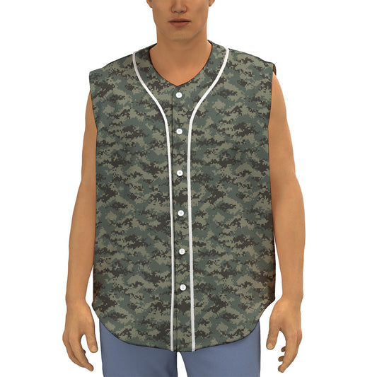Forest Green Digital Camo Pattern Print Sleeveless Baseball Jersey