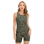 Forest Green Digital Camo Pattern Print Sleeveless One Piece Swimsuit