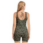Forest Green Digital Camo Pattern Print Sleeveless One Piece Swimsuit