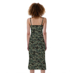 Forest Green Digital Camo Pattern Print Slim Fit Midi Cami Dress