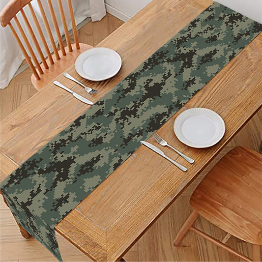 Forest Green Digital Camo Pattern Print Table Runner