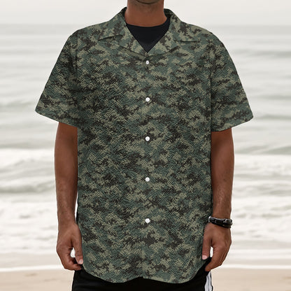 Forest Green Digital Camo Pattern Print Textured Short Sleeve Shirt