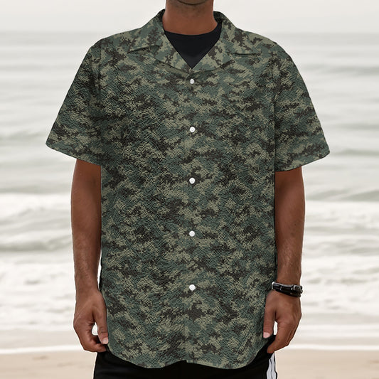 Forest Green Digital Camo Pattern Print Textured Short Sleeve Shirt