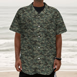 Forest Green Digital Camo Pattern Print Textured Short Sleeve Shirt