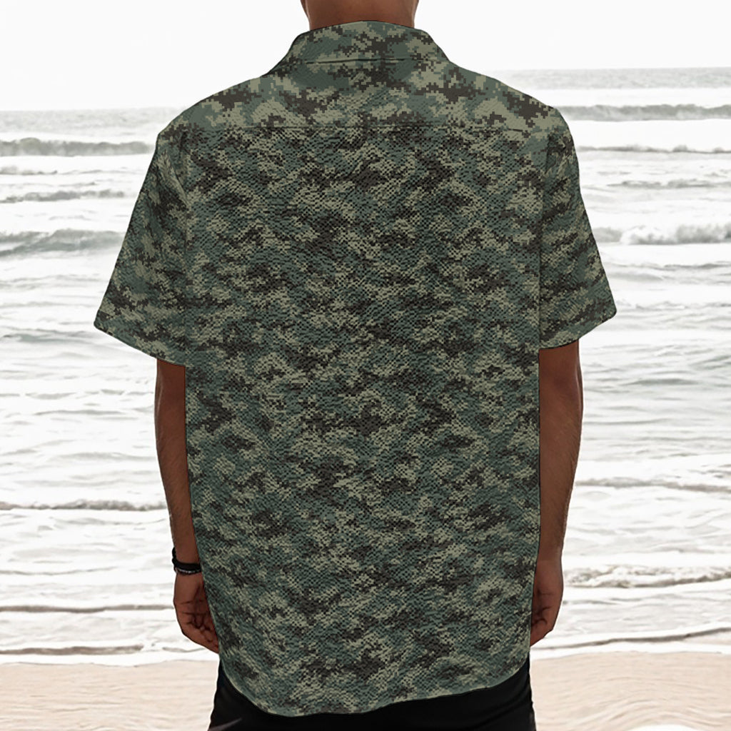 Forest Green Digital Camo Pattern Print Textured Short Sleeve Shirt