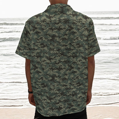 Forest Green Digital Camo Pattern Print Textured Short Sleeve Shirt