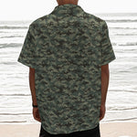 Forest Green Digital Camo Pattern Print Textured Short Sleeve Shirt
