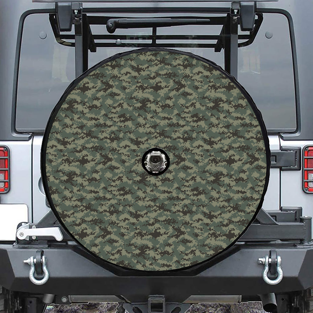 Forest Green Digital Camo Pattern Print Tire Cover With Camera Hole