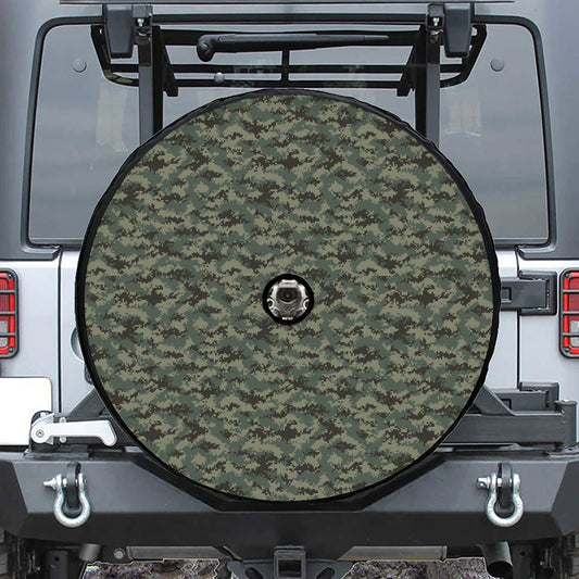 Forest Green Digital Camo Pattern Print Tire Cover With Camera Hole