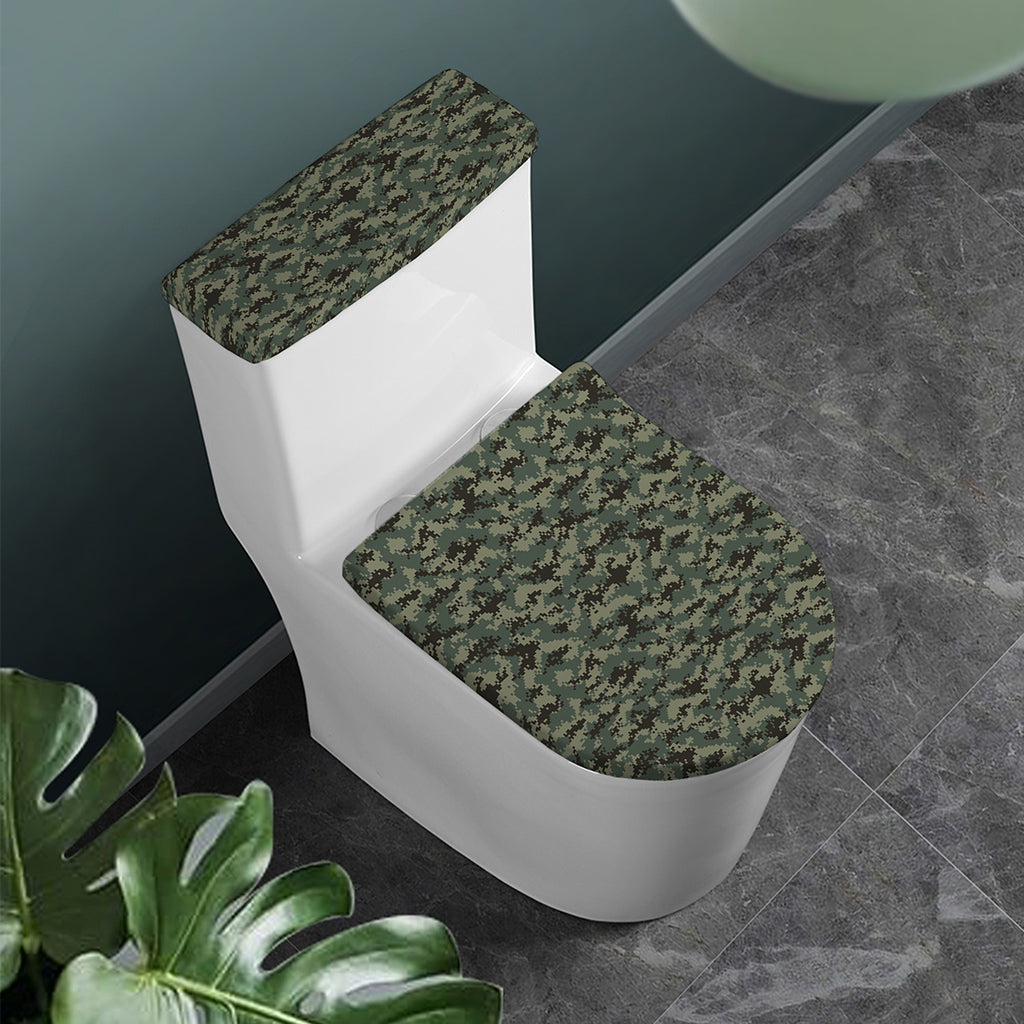 Forest Green Digital Camo Pattern Print Toilet Lid And Tank Cover Set