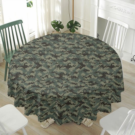 Forest Green Digital Camo Pattern Print Waterproof Round Tablecloth