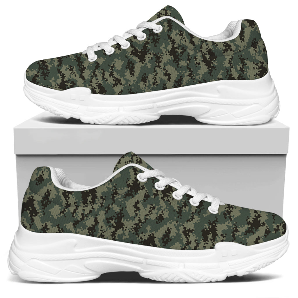 Forest Green Digital Camo Pattern Print White Chunky Shoes