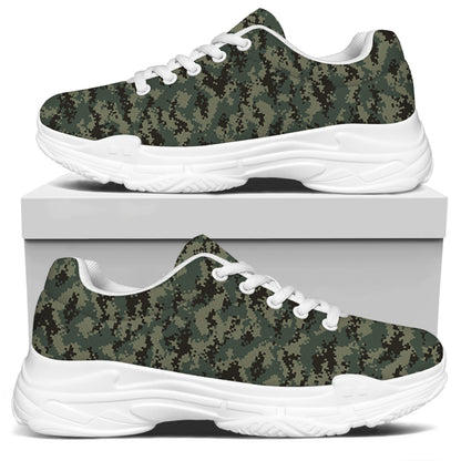 Forest Green Digital Camo Pattern Print White Chunky Shoes