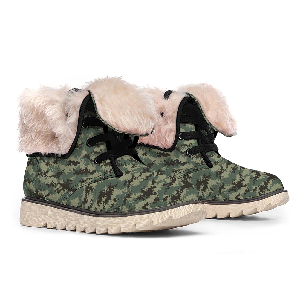 Forest Green Digital Camo Pattern Print Winter Boots
