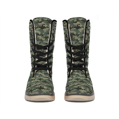 Forest Green Digital Camo Pattern Print Winter Boots