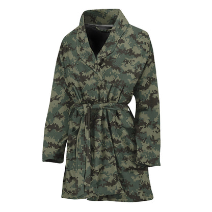 Forest Green Digital Camo Pattern Print Women's Bathrobe