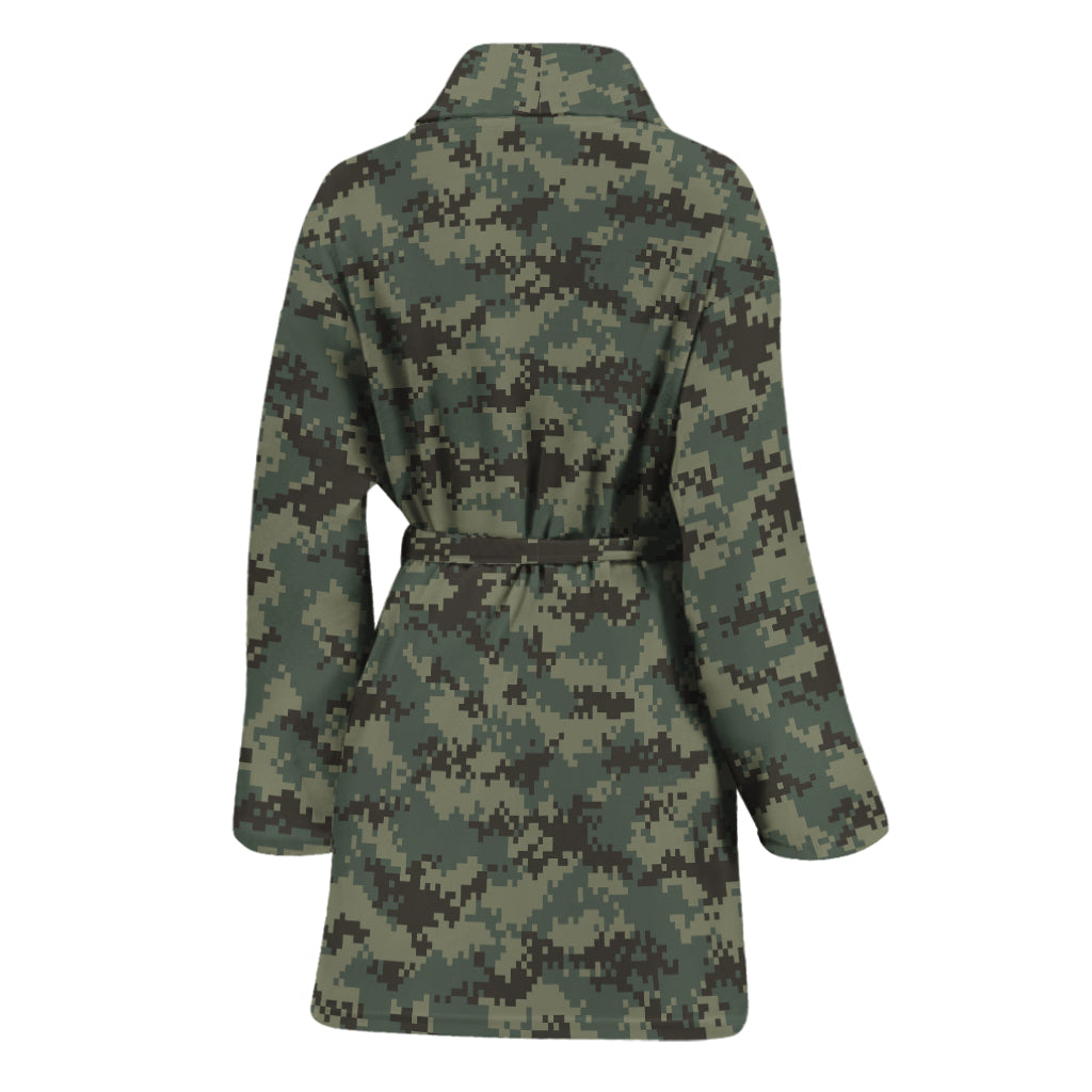 Forest Green Digital Camo Pattern Print Women's Bathrobe