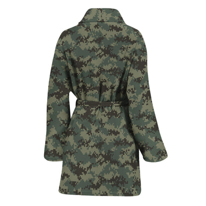 Forest Green Digital Camo Pattern Print Women's Bathrobe