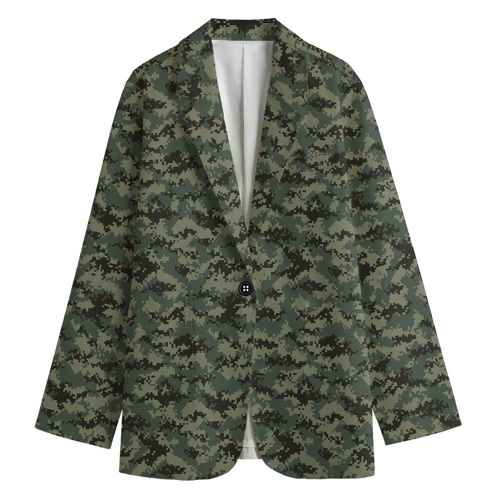 Forest Green Digital Camo Pattern Print Women's Blazer