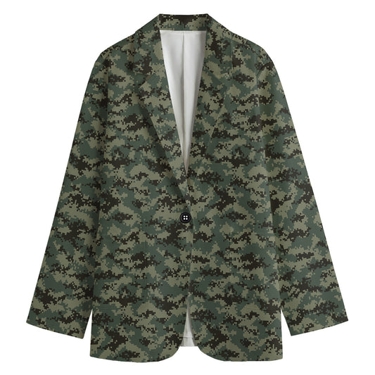 Forest Green Digital Camo Pattern Print Women's Blazer