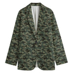 Forest Green Digital Camo Pattern Print Women's Blazer