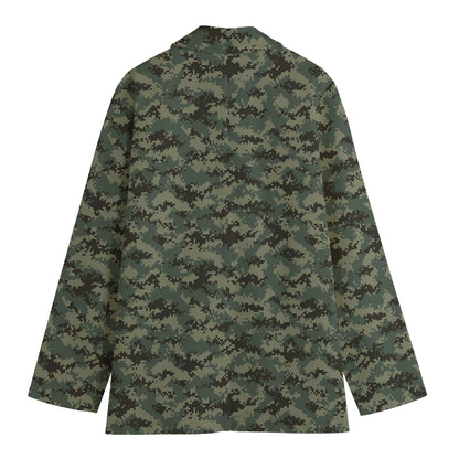 Forest Green Digital Camo Pattern Print Women's Blazer