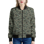 Forest Green Digital Camo Pattern Print Women's Bomber Jacket