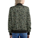 Forest Green Digital Camo Pattern Print Women's Bomber Jacket