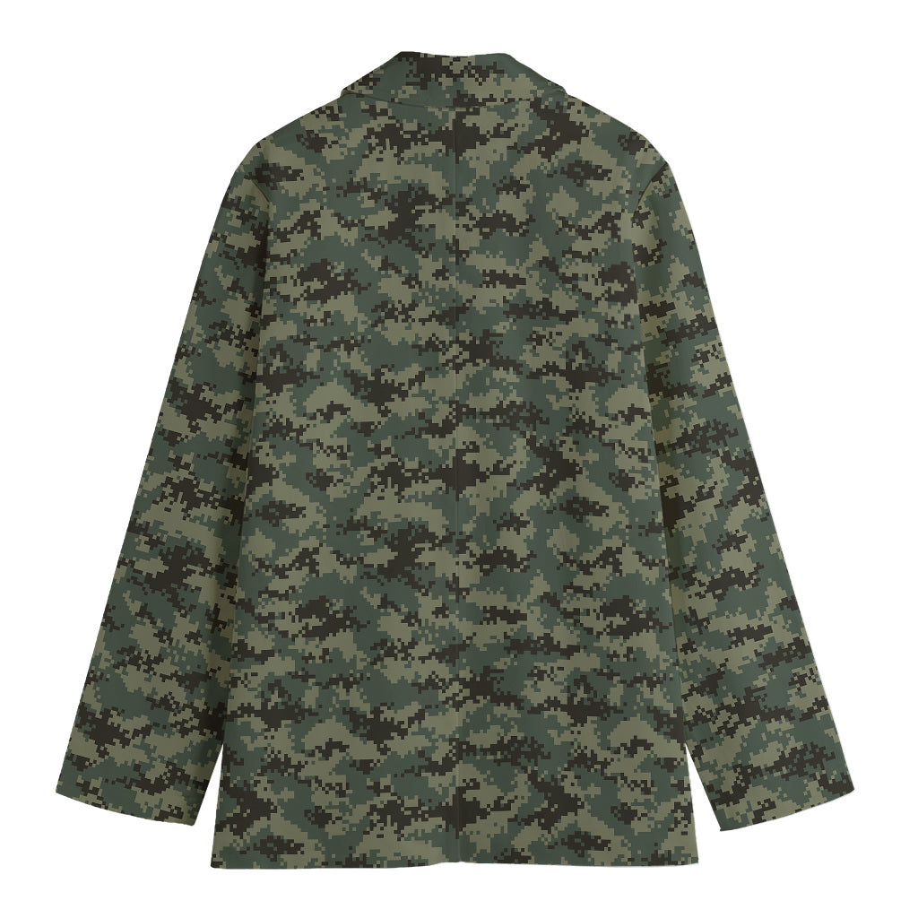 Forest Green Digital Camo Pattern Print Women's Cotton Blazer