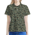 Forest Green Digital Camo Pattern Print Women's Polo Shirt